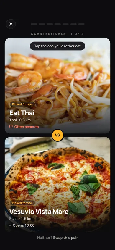 A FoodMate battle: two Oslo restaurants head to head, one flagged for peanuts